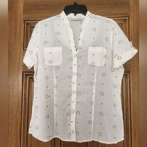 White Star Patterned Womans  Shirt With Black Tank Size Medium